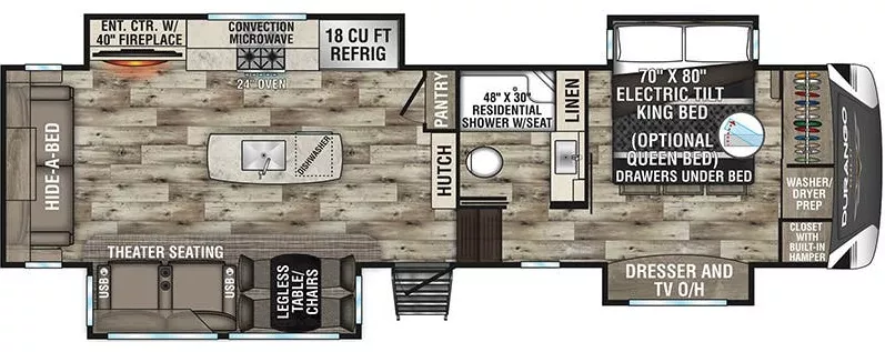 35' 2022 K-Z Durango Gold 356RLQ w/5 Slides Floorplan