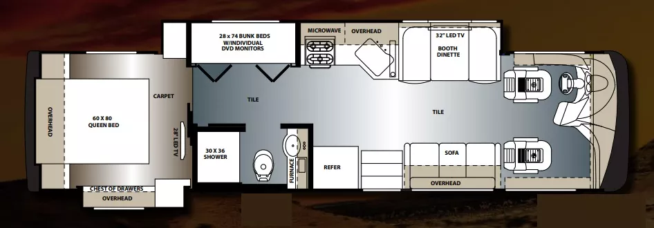 36' 2014 Forest River Legacy 340BH 300hp Cummins w/2 Slides Floorplan