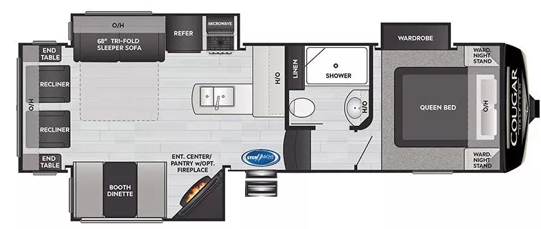 31' 2021 Keystone Cougar 27SGS w/3 Slides Floorplan