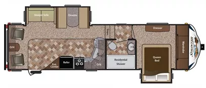 32' 2014 Keystone Sprinter Copper Canyon 269FWRLS w/2 Slides Floorplan