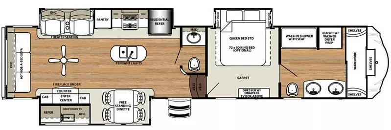 42' 2017 Forest River Sandpiper 378FB w/3 Slides Floorplan