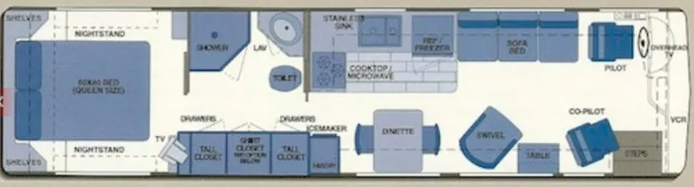 34' 1998 Foretravel Unicoach 3402 U270 325hp Cummins Floorplan