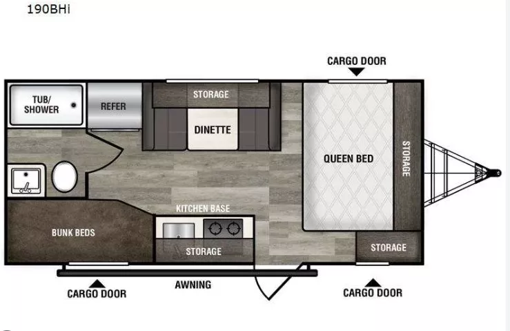 22' 2023 Riverside RV Intrepid M-190BHI - Bunk House Floorplan