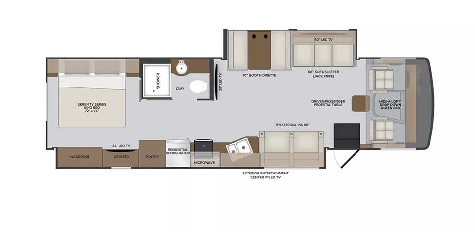 36' 2021 Holiday Rambler Admiral 35R w/3 Slides Floorplan
