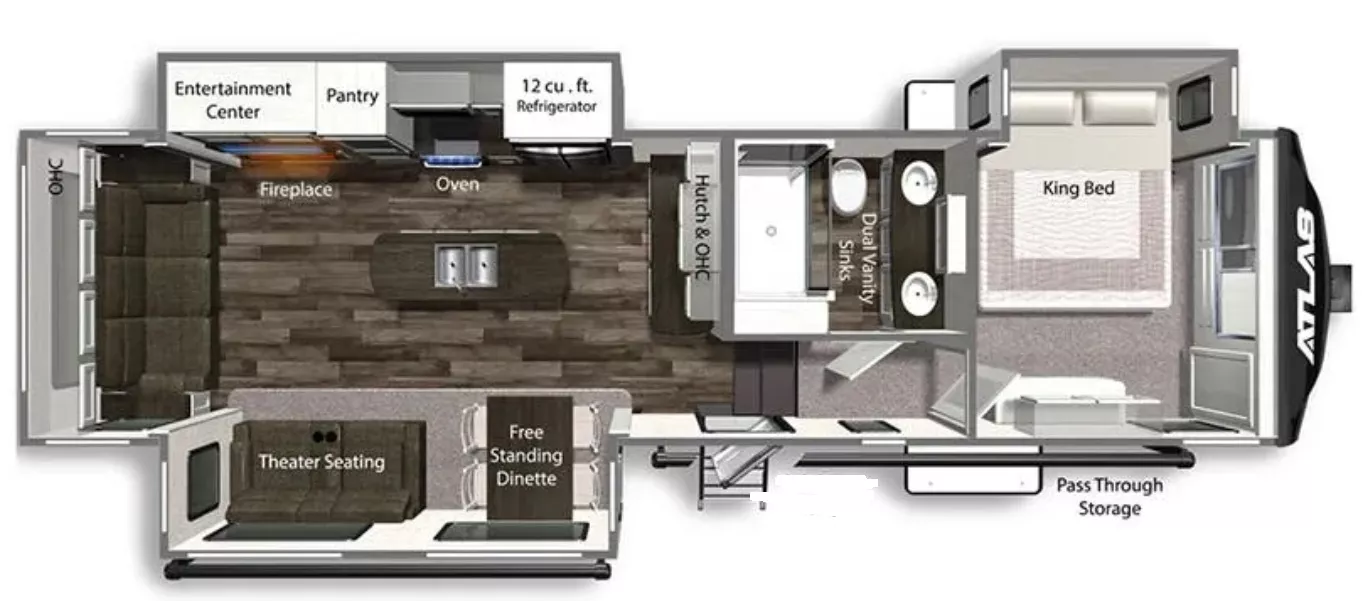35' 2020 Dutchmen Atlas 3172RLKB w/3 Slides Floorplan