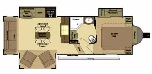 31' 2012 Highland RV Open Range Light 297RLS w/3 Slides Floorplan
