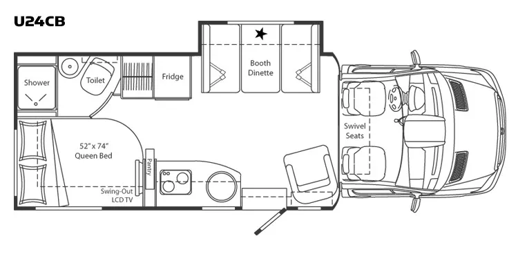 25' 2014 Leisure Travel Unity 24CB w/Slide Floorplan