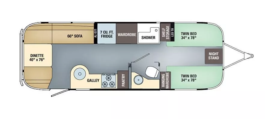 28' 2019 Airstream Flying Cloud 27FB TWIN Floorplan