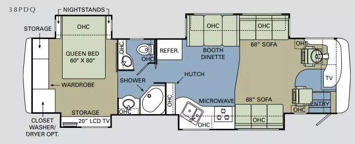 39' 2008 Holiday Rambler Ambassador 38PDQ 360hp Cummins w/4 Slides Floorplan