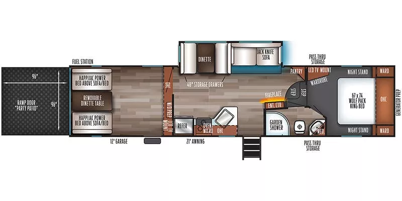 40' 2020 Forest River Cherokee Wolf Pack 315PACK12 w/Slide - Toy Hauler Floorplan