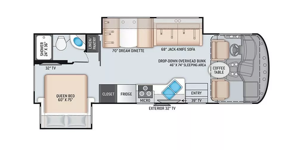 29' 2019 Thor Freedom Traveler 27A w/2 Slides Floorplan