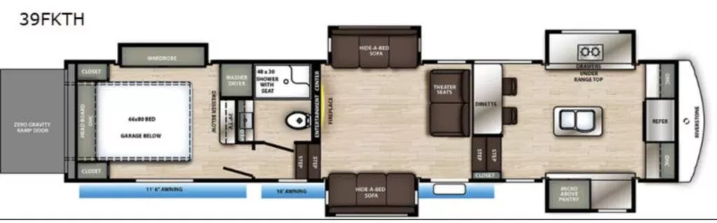42' 2021 Forest River Riverstone 39FKTH w/5 Slides & Generator  - Toy Hauler Floorplan