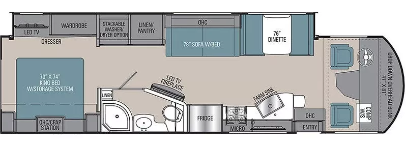 35' 2022 Forest River Coachmen Encore 325SS w/Slide Floorplan