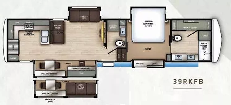 43' 2020 Forest River Riverstone 39RKFB w/4 Slides & Generator Floorplan