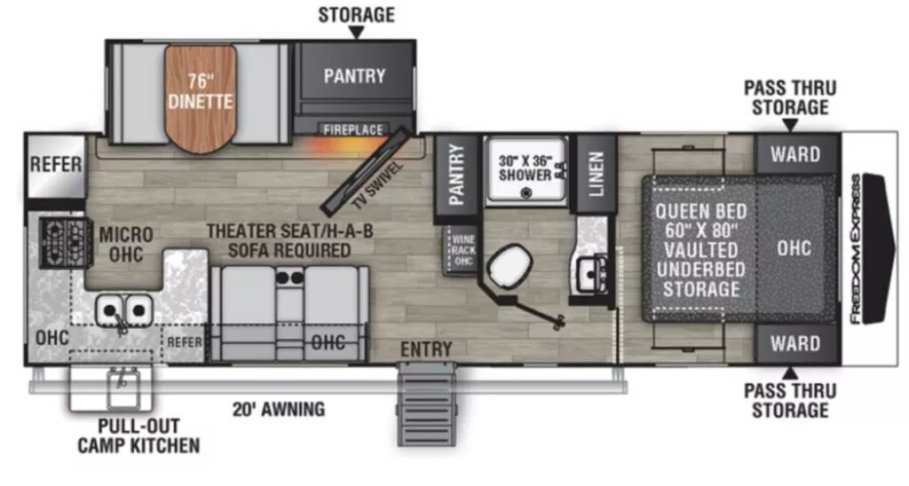 31' 2023 Coachmen Freedom Express 274RKS w/Slide Floorplan