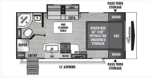 22' 2024 Forest River Freedom Express Ultra Lite 192RBS w/Slide Floorplan