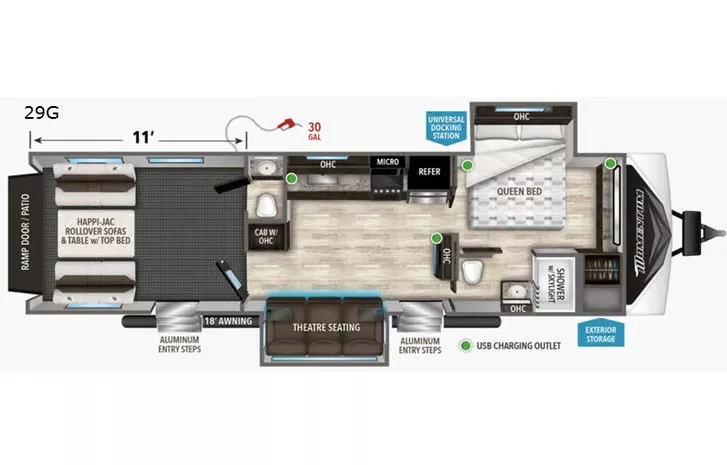 36' 2020 Grand Design Momentum 31G w/2 Slides - Toy Hauler Floorplan