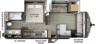29' 2023 Forest River Rockwood Signature 8263MBR w/2 Slides Floorplan