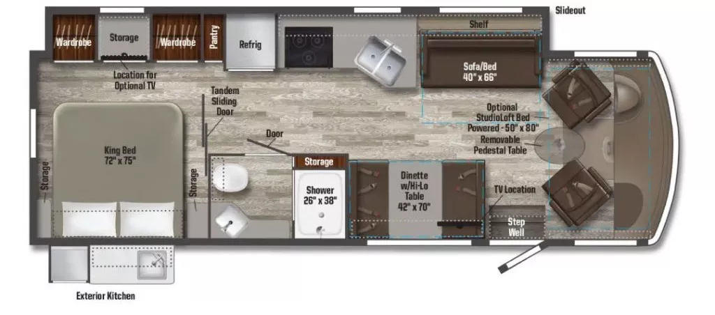 30' 2024 Winnebago Vista 29NP w/Slide Floorplan
