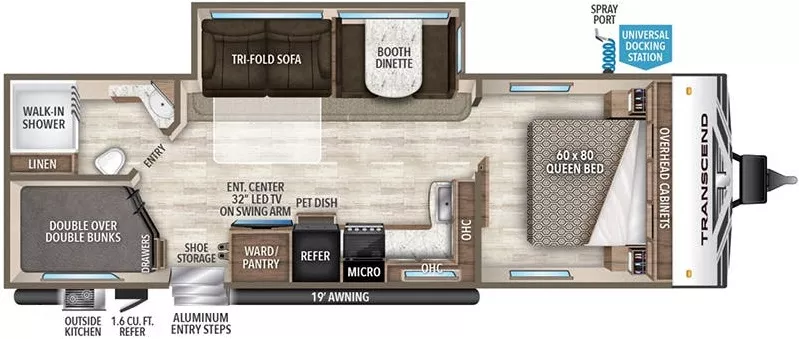32' 2019 Grand Design Transcend 27BHS w/Slide Floorplan