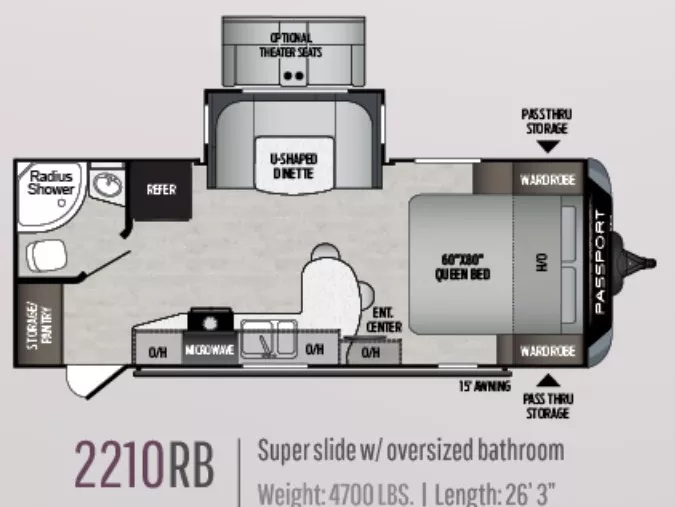 29' 2019 Keystone Passport Grand Touring 2210 RB w/Slide Floorplan