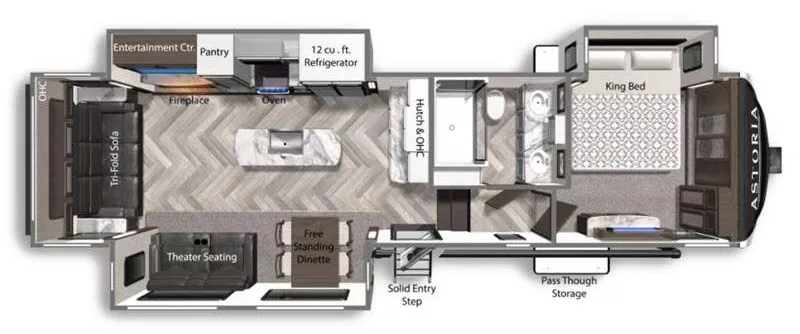 31' 2021 Dutchmen Astoria 3173RLP w/3 Slides Floorplan