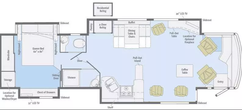 40' 2011 Winnebago Journey 40U 380hp Cummins w/4 Slides Floorplan