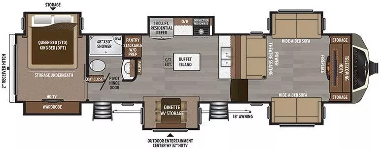 39' 2018 Keystone Montana 3731FL w/6 Slides Floorplan
