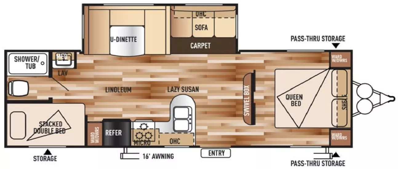 28' 2016 Forest River Wildwood 28DBUD w/Slide Floorplan