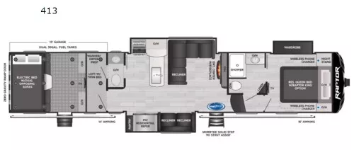 43' 2022 Keystone Raptor 413 w/3 Slides & Generator  - Toy Hauler Floorplan