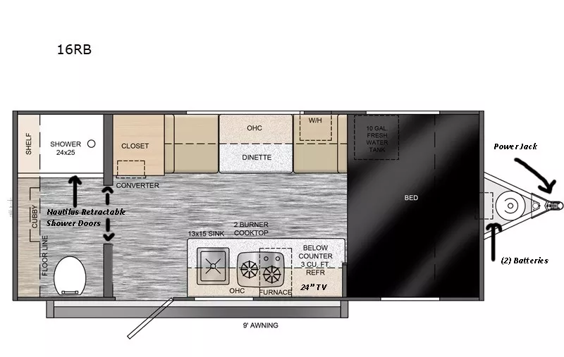 18' 2023 Travel Lite Rove Lite 16RB Floorplan