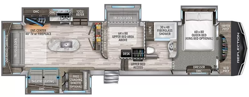 41' 2022 Grand Design Reflection 367BHS w/4 Slides Floorplan