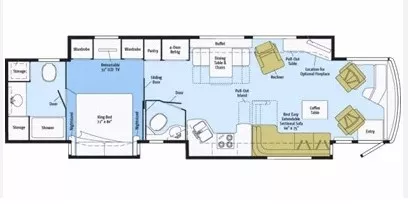 43' 2013 Winnebago Tour 42QD 450hp Cummins w/3 Slides Floorplan