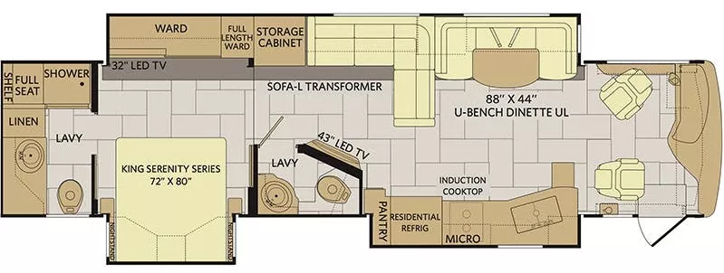 39' 2018 Fleetwood Discovery Lxe 38K 360hp Cummins w/3 Slides Floorplan