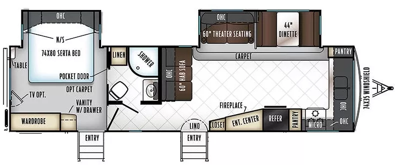 35' 2018 Forest River Rockwood Signature Ult Lite 8335BSS w/2 Slides Floorplan