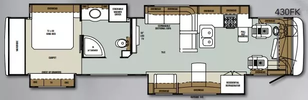 43' 2014 Forest River Charleston 43OFK 450hp Cummins w/4 Slides Floorplan