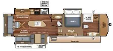 41' 2018 Jayco Pinnacle 36FBTS w/3 Slides Floorplan
