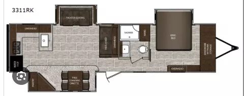 38' 2021 Forest River Lacrosse Luxury Lite 3311RK w/3 Slides Floorplan