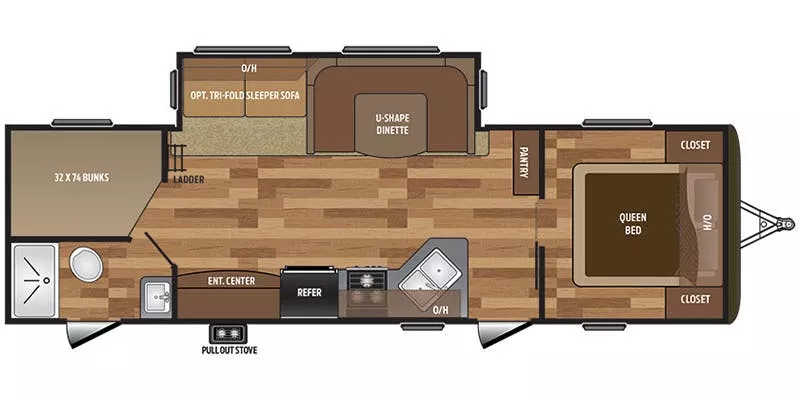 32' 2018 Keystone Hideout 28BHS w/Slide - Bunk House Floorplan