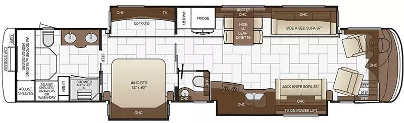 45' 2018 Newmar London Aire 4553 605hp Cummins w/3 Slides Floorplan