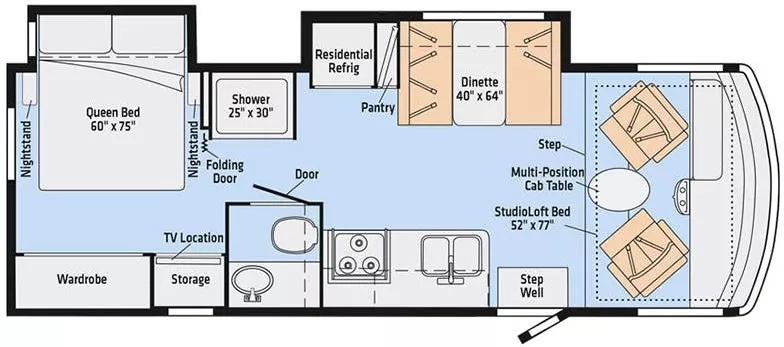 27' 2018 Winnebago Intent 26M w/2 Slides Floorplan