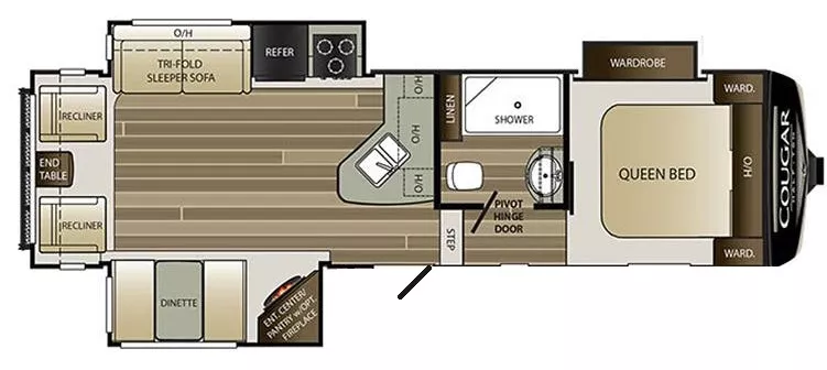 31' 2018 Keystone Cougar Half Ton 28SGS w/3 Slides Floorplan