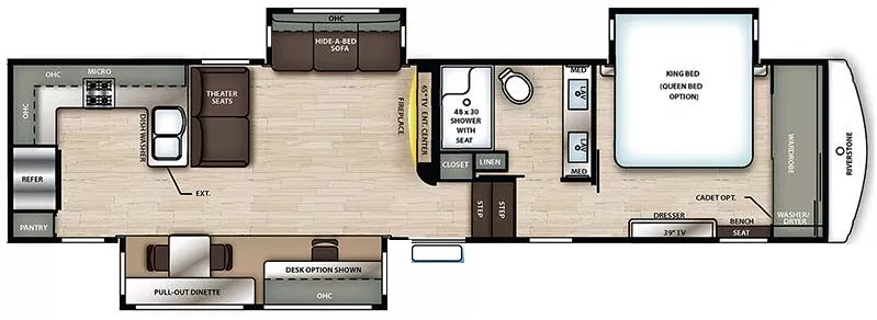 37' 2021 Forest River Riverstone Reserve 3850RK w/3 Slides Floorplan