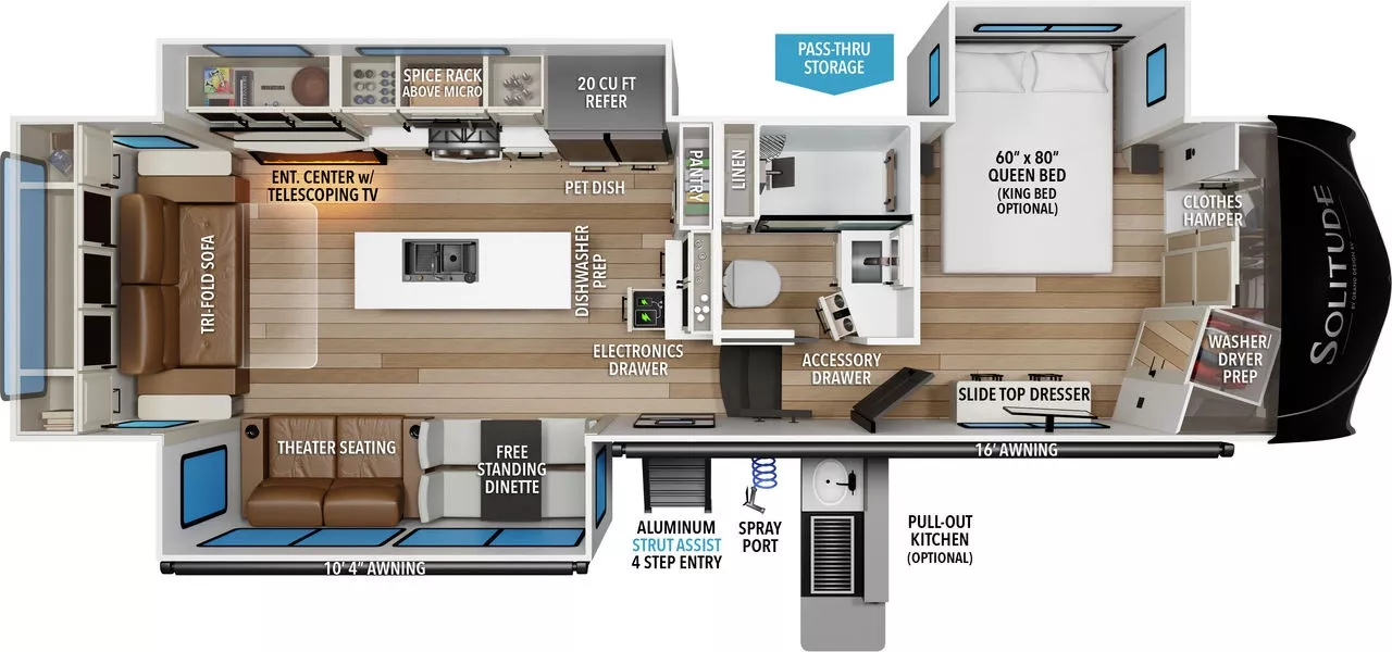 34' 2023 Grand Design Solitude 310GK w/3 Slides Floorplan