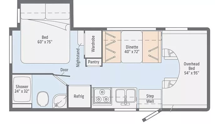 24' 2019 Winnebago Outlook 22C w/Slide Floorplan