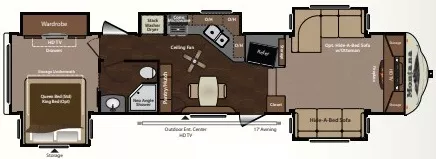 40' 2014 Keystone Montana Paramount 3850FL w/5 Slides Floorplan