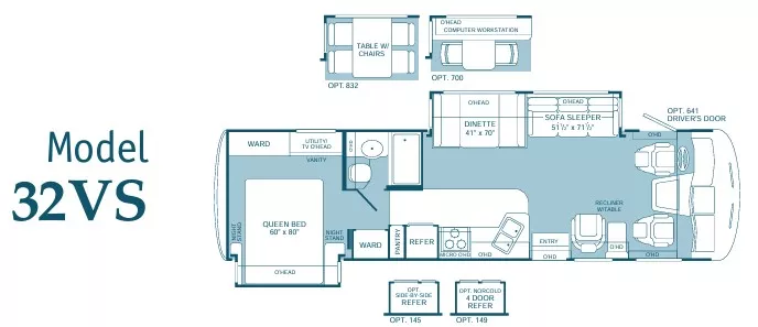 33' 2002 Fleetwood Southwind 32VS WORKHORSE w/2 Slides Floorplan