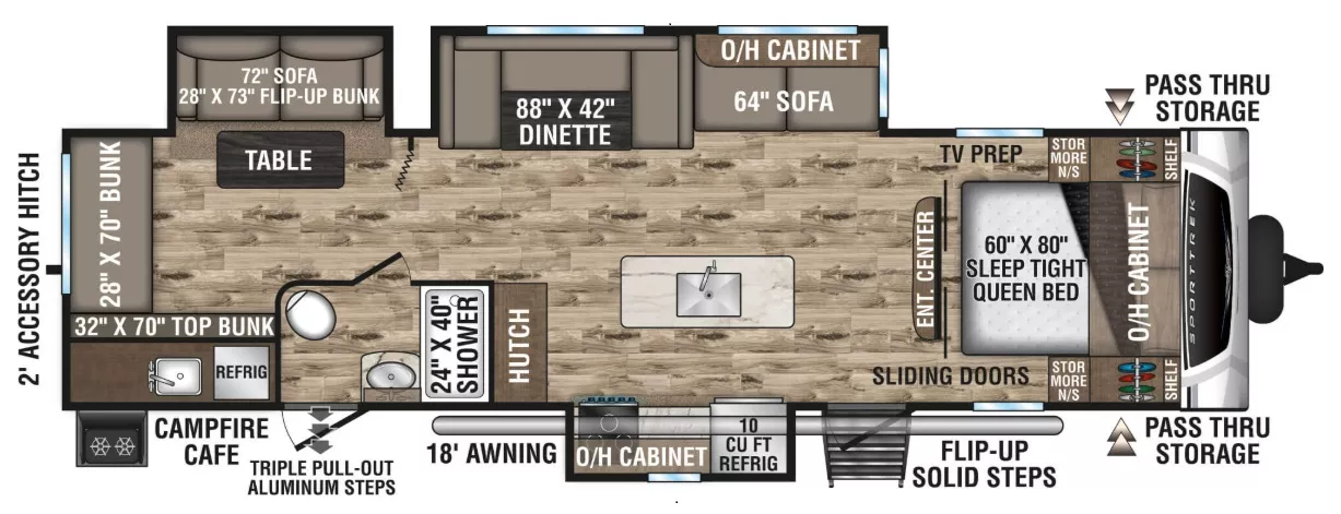 35' 2021 K-Z Sportrek ST320VIK w/3 Slides - Bunk House Floorplan