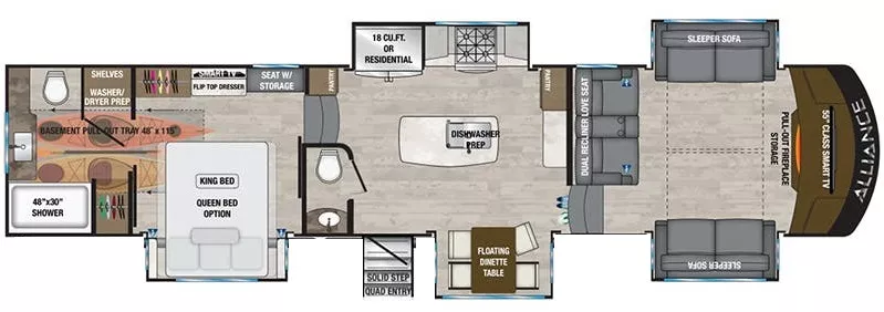 41' 2022 Alliance RV Paradigm 385FL w/5 Slides Floorplan