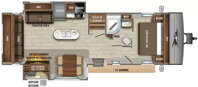 36' 2020 Jayco Jay Flight 32RLOK w/2 Slides Floorplan